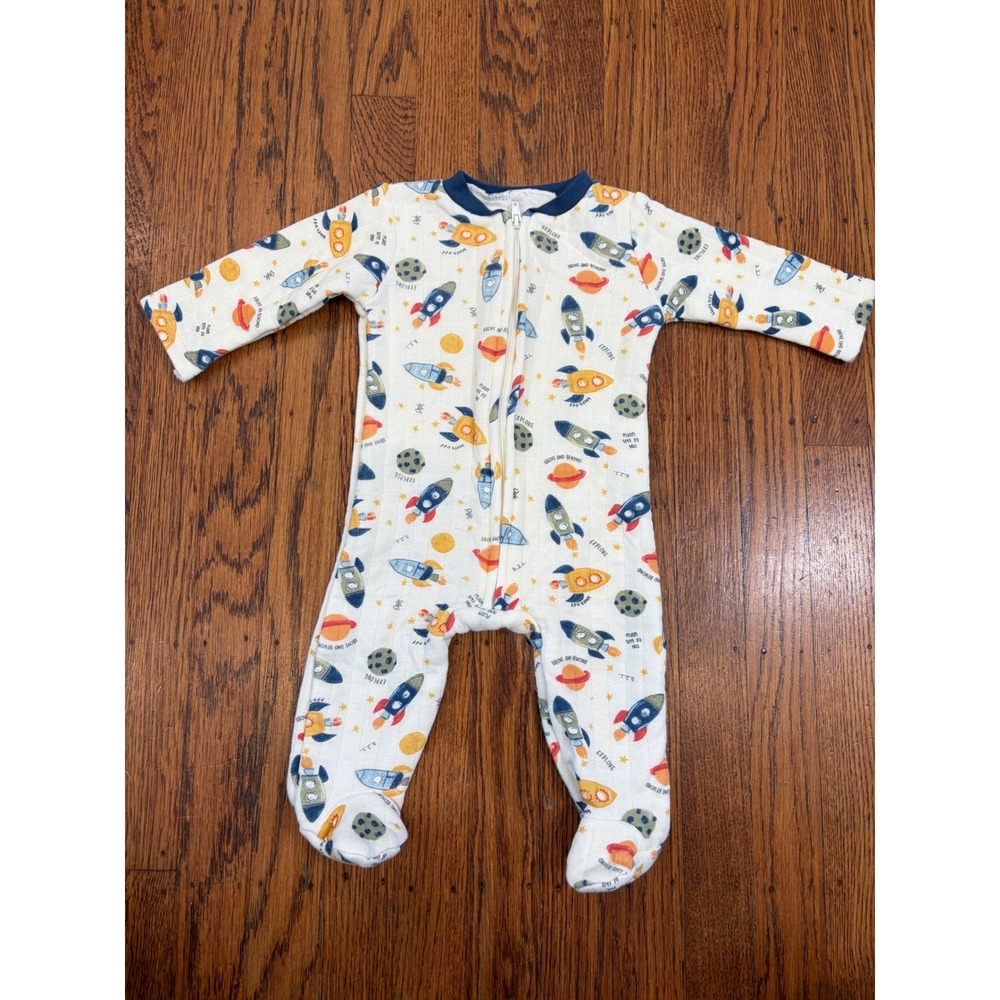 Chickpea Baby Quilted Rocket Ship Space Footie Sleeper White 3-6 Months